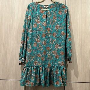 Hayden Los Angeles | Drop Waist Boho Dress | Teal Floral | Size Medium